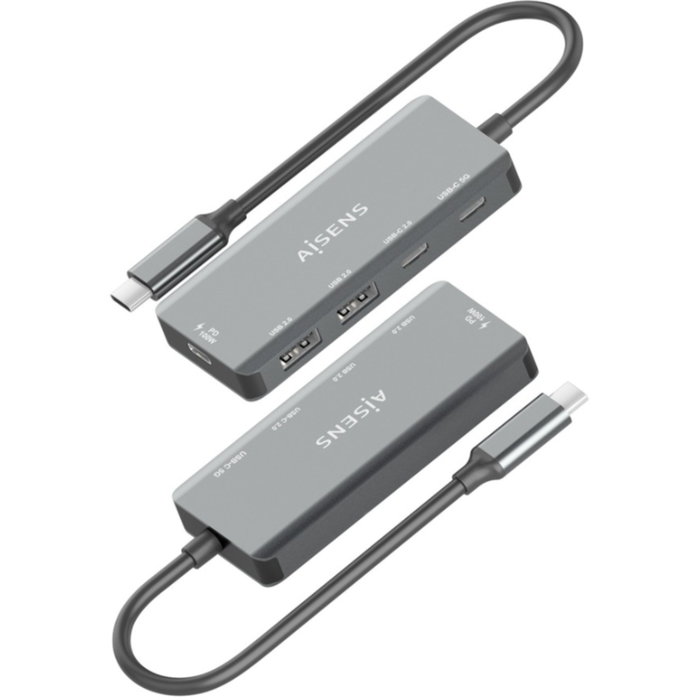 Aisens Hub USB-C A109-0946 con PD 100W y 4 puertos adicionales, Gris